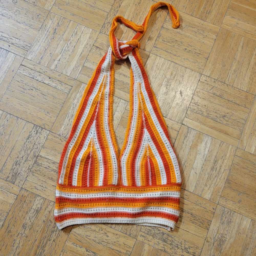 Shein Halter Top Orange/Cream sml/4